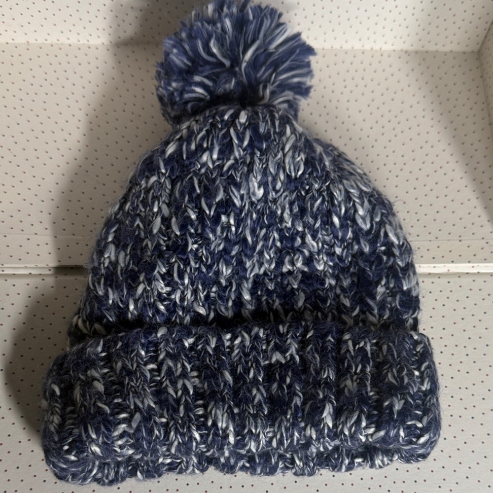 GAP Kids Blue and White Knit Pom-Pom Hat